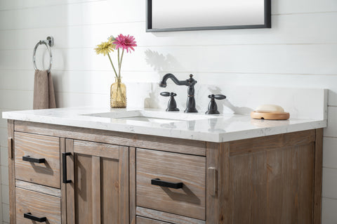 Harvey 42" Rustic Modern Farmhouse Vanity with Carrara White Top - Brown Spruce (SOLD OUT)