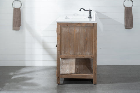Harvey 42" Rustic Modern Farmhouse Vanity with Carrara White Top - Brown Spruce (SOLD OUT)