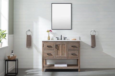 Harvey 42" Rustic Modern Farmhouse Vanity with Carrara White Top - Brown Spruce (SOLD OUT)