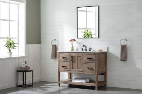Harvey 42" Rustic Modern Farmhouse Vanity with Carrara White Top - Brown Spruce (SOLD OUT)
