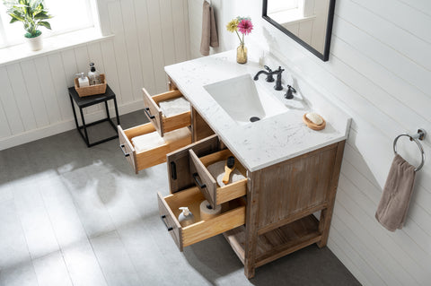 Harvey 42" Rustic Modern Farmhouse Vanity with Carrara White Top - Brown Spruce (SOLD OUT)
