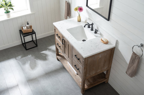 Harvey 42" Rustic Modern Farmhouse Vanity with Carrara White Top - Brown Spruce (SOLD OUT)