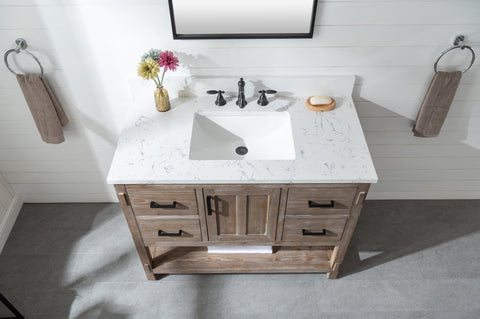 Harvey 42" Rustic Modern Farmhouse Vanity with Carrara White Top - Brown Spruce (SOLD OUT)