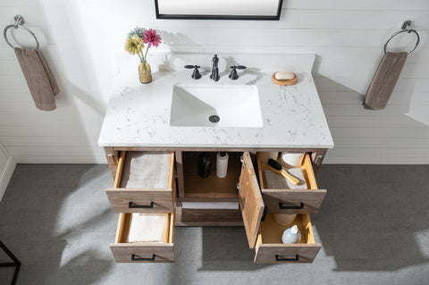 Harvey 42" Rustic Modern Farmhouse Vanity with Carrara White Top - Brown Spruce (SOLD OUT)
