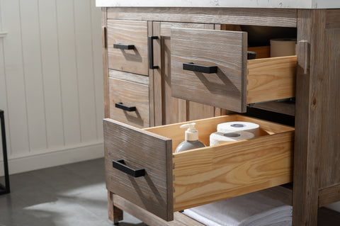 Harvey 42" Rustic Modern Farmhouse Vanity with Carrara White Top - Brown Spruce (SOLD OUT)