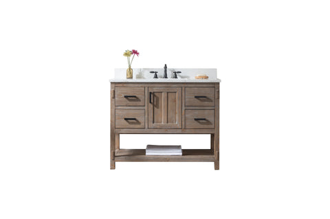 Harvey 42" Rustic Modern Farmhouse Vanity with Carrara White Top - Brown Spruce (SOLD OUT)