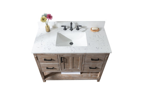 Harvey 42" Rustic Modern Farmhouse Vanity with Carrara White Top - Brown Spruce (SOLD OUT)