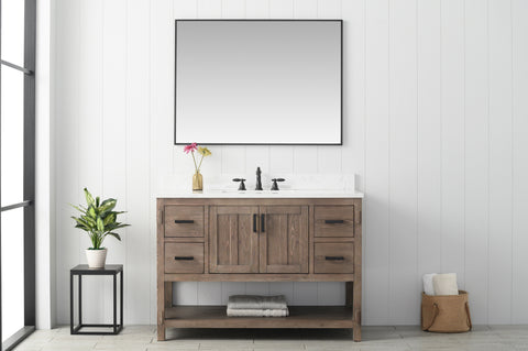 Harvey 48" Rustic Modern Farmhouse Vanity with Carrara White Top - Brown Spruce