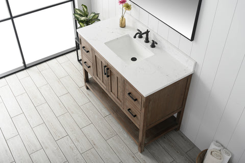 Harvey 48" Rustic Modern Farmhouse Vanity with Carrara White Top - Brown Spruce