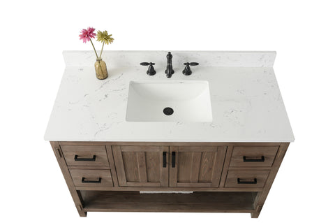 Harvey 48" Rustic Modern Farmhouse Vanity with Carrara White Top - Brown Spruce