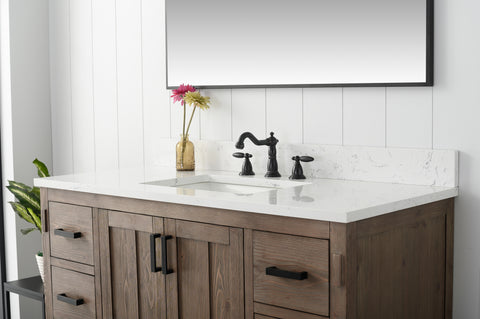 Harvey 48" Rustic Modern Farmhouse Vanity with Carrara White Top - Brown Spruce
