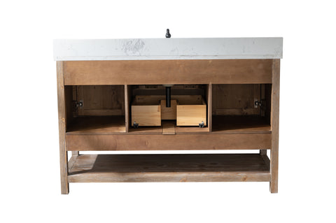 Harvey 54" Rustic Modern Farmhouse Vanity with Carrara White Top - Brown Spruce