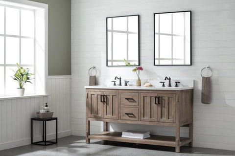Harvey 60" Rustic Modern Farmhouse Vanity with Carrara White Top - Brown Spruce