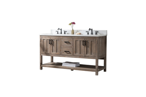 Harvey 60" Rustic Modern Farmhouse Vanity with Carrara White Top - Brown Spruce