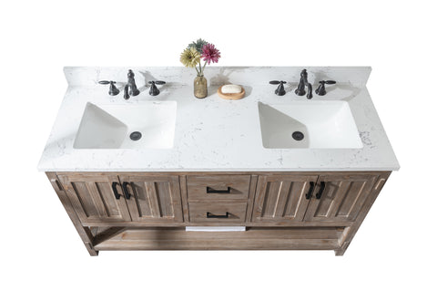 Harvey 60" Rustic Modern Farmhouse Vanity with Carrara White Top - Brown Spruce