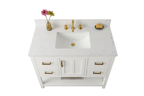 Henry 42" Modern Style Vanity with Carrara White Top - White