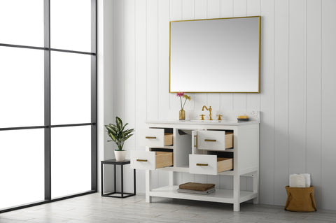 Henry 42" Modern Style Vanity with Carrara White Top - White
