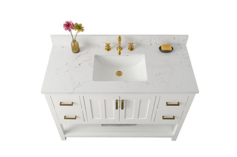Henry 48" Modern Style Vanity with Carrara White Top - White