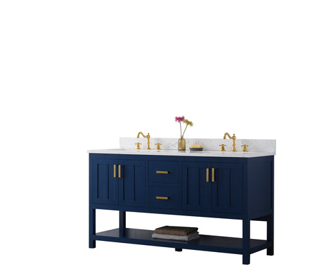 Henry 60" Modern Style Vanity with Carrara White Top - Blue