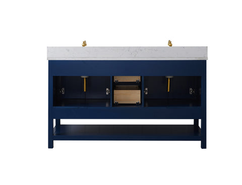 Henry 60" Modern Style Vanity with Carrara White Top - Blue