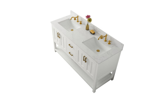 Henry 60" Modern Style Vanity with Carrara White Top - White