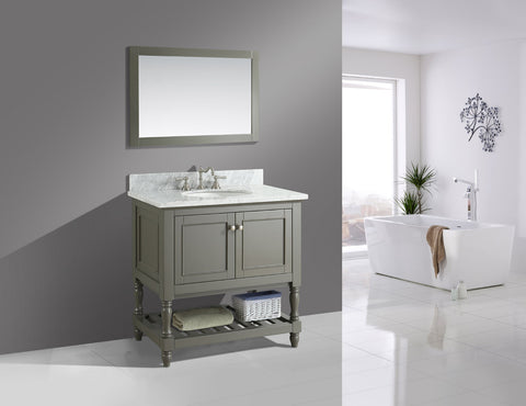 Silvia 36" Vanity Set with White Italian Carrara Marble Top - Distressed Gray