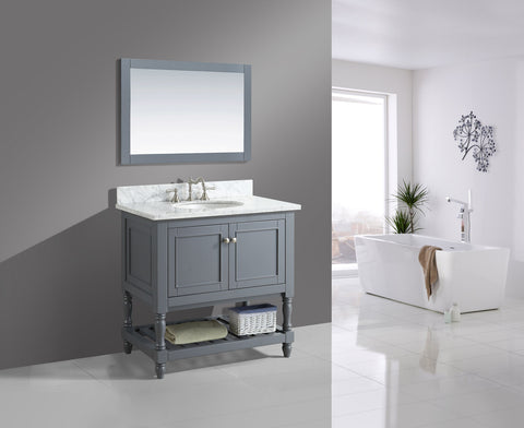 Silvia 36" Vanity Set with White Italian Carrara Marble Top - Charcoal（SOLD OUT）