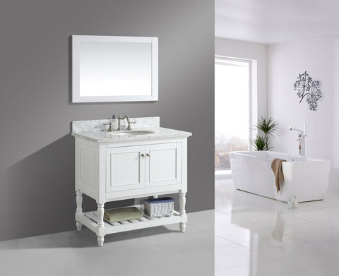 Silvia 36" Vanity Set with White Italian Carrara Marble Top - White