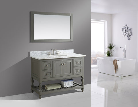 Silvia 48" Vanity Set with White Italian Carrara Marble Top - Distressed Gray