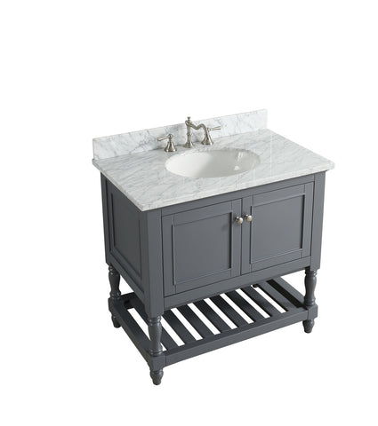 Silvia 36" Vanity Set with White Italian Carrara Marble Top - Charcoal（SOLD OUT）