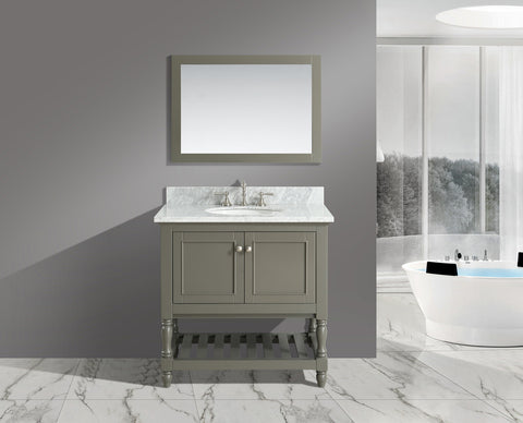Silvia 36" Vanity Set with White Italian Carrara Marble Top - Distressed Gray