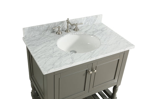 Silvia 36" Vanity Set with White Italian Carrara Marble Top - Distressed Gray