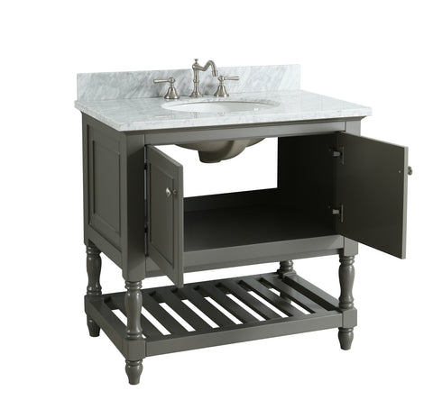 Silvia 36" Vanity Set with White Italian Carrara Marble Top - Distressed Gray