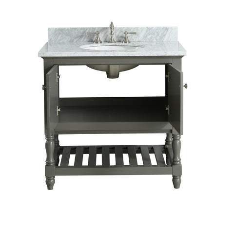 Silvia 36" Vanity Set with White Italian Carrara Marble Top - Distressed Gray