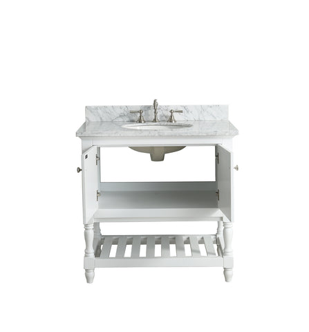 Silvia 36" Vanity Set with White Italian Carrara Marble Top - White