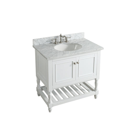 Silvia 36" Vanity Set with White Italian Carrara Marble Top - White