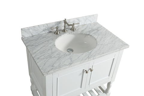 Silvia 36" Vanity Set with White Italian Carrara Marble Top - White