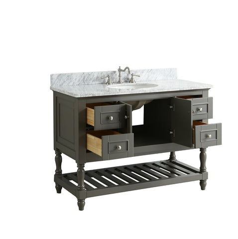 Silvia 48" Vanity Set with White Italian Carrara Marble Top - Distressed Gray