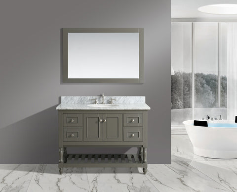 Silvia 48" Vanity Set with White Italian Carrara Marble Top - Distressed Gray