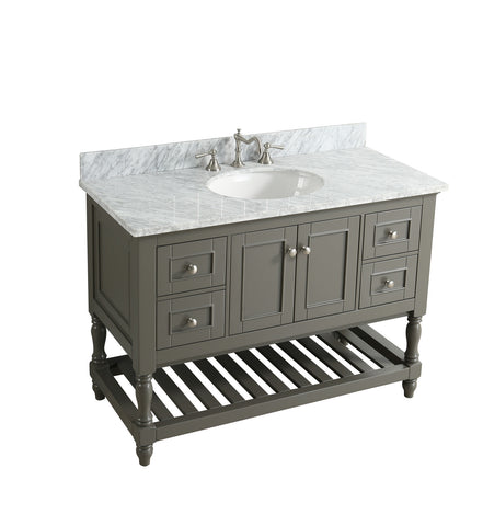Silvia 48" Vanity Set with White Italian Carrara Marble Top - Distressed Gray