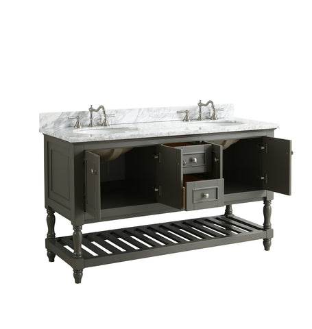 Silvia 60" Vanity Set with White Italian Carrara Marble Top - Distressed Gray