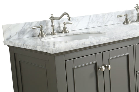 Silvia 60" Vanity Set with White Italian Carrara Marble Top - Distressed Gray