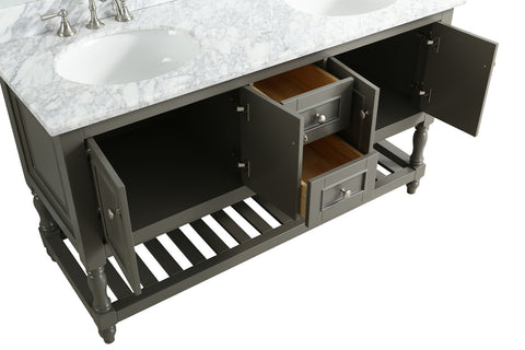 Silvia 60" Vanity Set with White Italian Carrara Marble Top - Distressed Gray