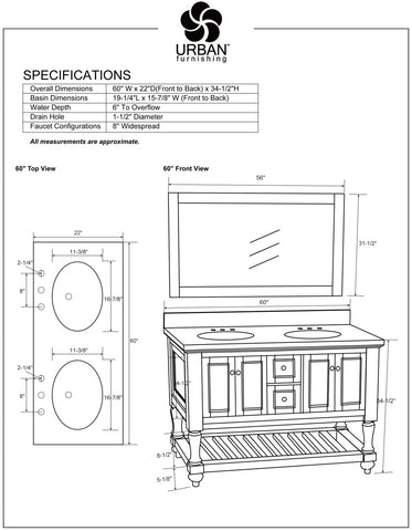 Silvia 60" Vanity Set with White Italian Carrara Marble Top - Distressed Gray